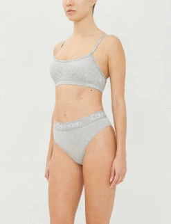 Calvin Klein Logo-print Stretch-cotton Thong -Ress Clothing Shop 109 3003262 000QD3754E020 GREYHEATHER ALT01