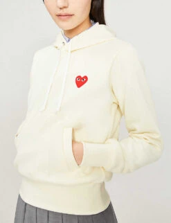 Comme Des Garçons Play Logo-embroidered Cotton-jersey Hoody -Ress Clothing Shop 143 2000022 P1T173 IVORY ALT03