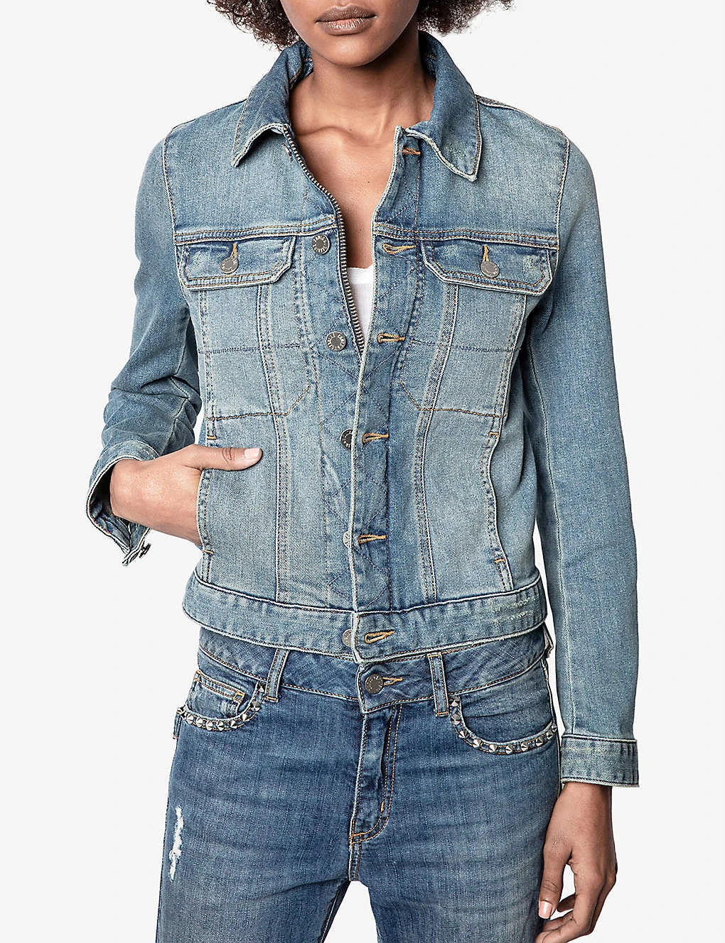 Zadig & Voltaire Kioky Faded Stretch-denim Jacket 5 Zadig & Voltaire Kioky Faded Stretch-denim Jacket - Image 3