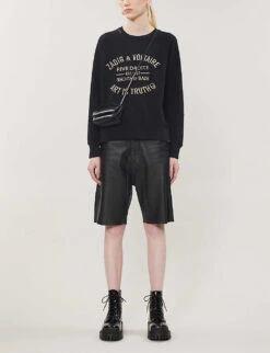 Zadig & Voltaire Logo-embellished Cotton-jersey Sweatshirt -Ress Clothing Shop R00007893 NOIR ALT01