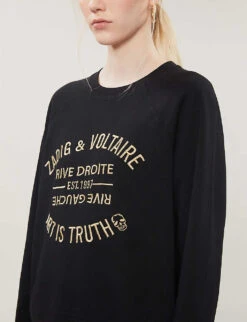 Zadig & Voltaire Logo-embellished Cotton-jersey Sweatshirt -Ress Clothing Shop R00007893 NOIR ALT03