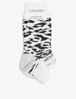 Calvin Klein Branded Leopard-print Cotton-blend Socks Pack Of Two