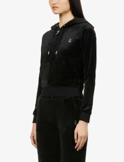 Juicy Couture Logo-embellished Velour Hoody -Ress Clothing Shop R03794027 BLACK ALT02