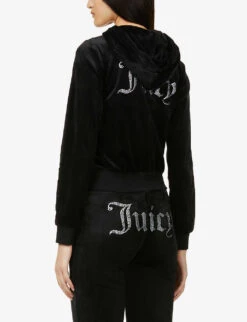 Juicy Couture Logo-embellished Velour Hoody -Ress Clothing Shop R03794027 BLACK ALT03