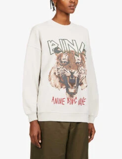 ANINE BING Tiger Graphic-print Organic Cotton Sweatshirt 9 ANINE BING Tiger Graphic-print Organic Cotton Sweatshirt -Ress Clothing Shop R03814303 GREY ALT02