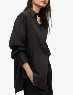 AllSaints Inez Oversized-fit Linen Shirt -Ress Clothing Shop R03885691 BLACK ALT02