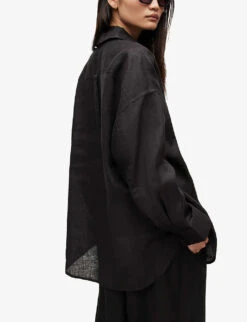 AllSaints Inez Oversized-fit Linen Shirt -Ress Clothing Shop R03885691 BLACK ALT03