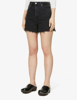 Paige Dani Distressed High-rise Stretch-denim Shorts -Ress Clothing Shop R03889846 DARKRAVENDESTRUCTED ALT02