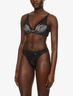 Calvin Klein Comfort Lotus-lace Lift Plunge Bra -Ress Clothing Shop R03894461 BLACK ALT02