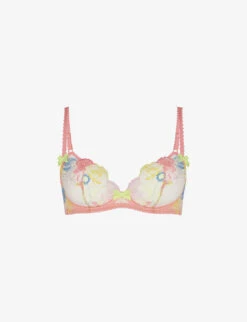AGENT PROVOCATEUR Zuri Floral-embroidered Mesh Plunge Bra