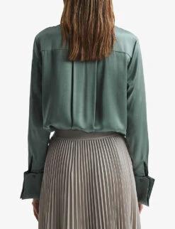 Reiss Hailey Point-collar Silk Shirt -Ress Clothing Shop R03936913 SAGE ALT03