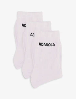 Pack Of Three Logo-embroidered Stretch-cotton Blend Socks -Ress Clothing Shop R03949464 WHITE ALT02