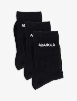 Pack Of Three Logo-embroidered Stretch-cotton Socks 7 Pack Of Three Logo-embroidered Stretch-cotton Socks -Ress Clothing Shop R03949465 BLACK ALT02