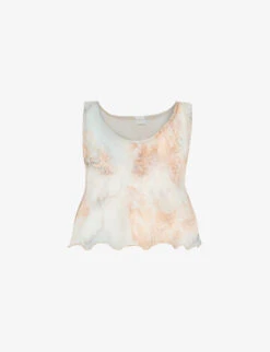 Graphic-print Scalloped-hem Woven Top