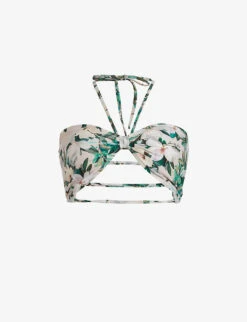 AllSaints Esme Floral-print Stretch Recycled-polyamide Bikini Top