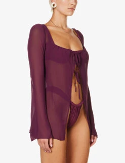 Provence Self-tie Woven Cover Up -Ress Clothing Shop R04006940 PRUNE ALT02