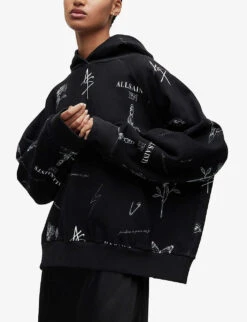 AllSaints Ventra Talon Graphic Organic Cotton-jersey Hoody -Ress Clothing Shop R04009241 BLACK ALT02