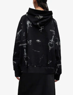 AllSaints Ventra Talon Graphic Organic Cotton-jersey Hoody -Ress Clothing Shop R04009241 BLACK ALT03