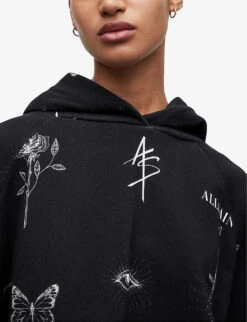 AllSaints Ventra Talon Graphic Organic Cotton-jersey Hoody -Ress Clothing Shop R04009241 BLACK ALT04