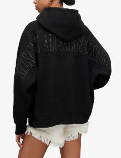 AllSaints Talon Hotfix Embellished Organic-cotton-blend Hoody -Ress Clothing Shop R04009311 BLACK ALT03