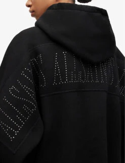 AllSaints Talon Hotfix Embellished Organic-cotton-blend Hoody -Ress Clothing Shop R04009311 BLACK ALT04