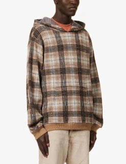 Unisex Lapis Lazuli Check-print Cashmere Hoody -Ress Clothing Shop R04064946 KWHOODIE1 ALT02