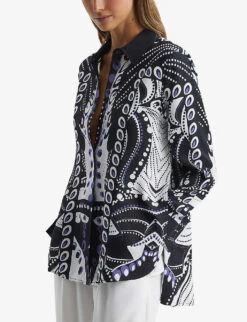 Reiss Rose Abstract-print Woven Shirt -Ress Clothing Shop R04082354 NAVYWHITE ALT02
