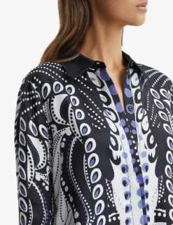 Reiss Rose Abstract-print Woven Shirt -Ress Clothing Shop R04082354 NAVYWHITE ALT04