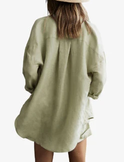 Reiss Ellis Long-sleeved Oversized Linen-blend Shirt -Ress Clothing Shop R04082359 KHAKI ALT03