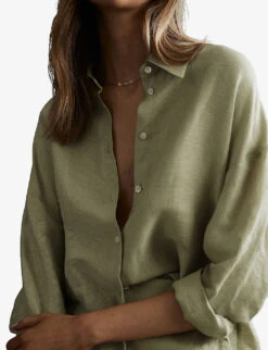 Reiss Ellis Long-sleeved Oversized Linen-blend Shirt -Ress Clothing Shop R04082359 KHAKI ALT04