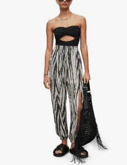 AllSaints Tatum Cut-out Strapless Stretch-woven Swimsuit -Ress Clothing Shop R04085155 BLACK ALT02