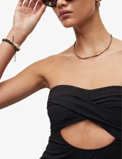 AllSaints Tatum Cut-out Strapless Stretch-woven Swimsuit -Ress Clothing Shop R04085155 BLACK ALT04