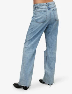 AllSaints Wendel Raw-hem Wide-leg Distressed Jeans -Ress Clothing Shop R04087410 INDIGOBLUE ALT03