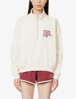 Athletic Club Half-zip Cotton-jersey Sweatshirt -Ress Clothing Shop R04090232 CREAMMERLOT ALT02