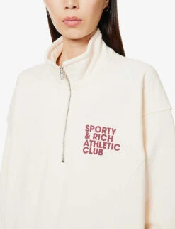 Athletic Club Half-zip Cotton-jersey Sweatshirt -Ress Clothing Shop R04090232 CREAMMERLOT ALT04