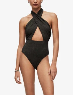 AllSaints Eleanor Halter-neck Swimsuit -Ress Clothing Shop R04090569 BLACKGOLD ALT02