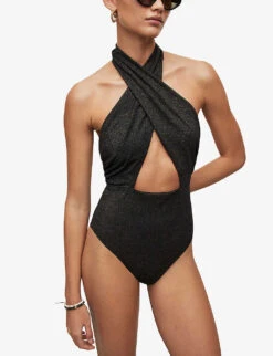 AllSaints Eleanor Halter-neck Swimsuit -Ress Clothing Shop R04090569 BLACKGOLD ALT04