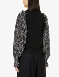 ME AND EM Embroidered-sleeve Cotton-blend Sweatshirt -Ress Clothing Shop R04094216 BLACKWHITE ALT03