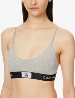 Calvin Klein 1996 Branded-underband Stretch-cotton Blend Bralette 11 Calvin Klein 1996 Branded-underband Stretch-cotton Blend Bralette -Ress Clothing Shop R04096759 GREYHEATHER ALT04