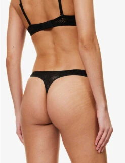 Calvin Klein Sheer Marquisette Mid-rise Stretch-lace Thong 10 Calvin Klein Sheer Marquisette Mid-rise Stretch-lace Thong -Ress Clothing Shop R04096772 BLACK ALT03