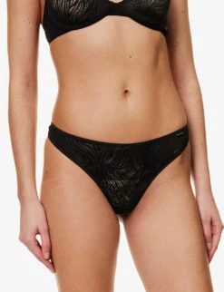 Calvin Klein Sheer Marquisette Mid-rise Stretch-lace Thong 11 Calvin Klein Sheer Marquisette Mid-rise Stretch-lace Thong -Ress Clothing Shop R04096772 BLACK ALT04