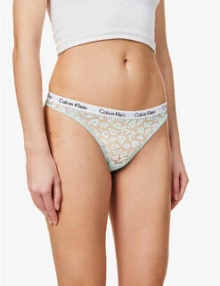 Calvin Klein Carousel Logo-waistband Stretch-lace Brazilian Briefs -Ress Clothing Shop R04097656 AQUABLUE ALT02