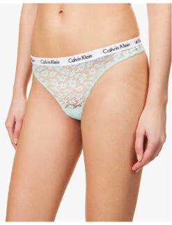 Calvin Klein Carousel Logo-waistband Stretch-lace Brazilian Briefs -Ress Clothing Shop R04097656 AQUABLUE ALT04