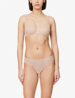 Calvin Klein Sheer Marquisette Floral-embroidered Stretch-lace Bra -Ress Clothing Shop R04097676 CEDAR ALT02