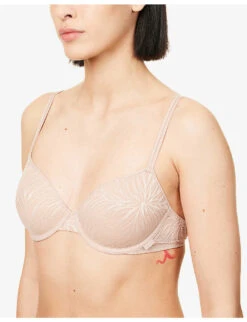 Calvin Klein Sheer Marquisette Floral-embroidered Stretch-lace Bra -Ress Clothing Shop R04097676 CEDAR ALT04