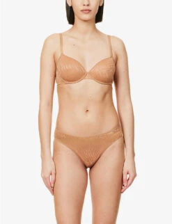 Calvin Klein Sheer Marquisette Floral-embroidered Recycled Nylon-blend Lace Bra 9 Calvin Klein Sheer Marquisette Floral-embroidered Recycled Nylon-blend Lace Bra -Ress Clothing Shop R04097680 SANDALWOOD ALT02
