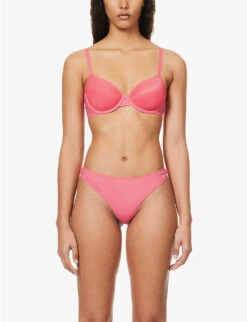 Calvin Klein Marquisett Brand-print Stretch-mesh T-shirt Bra 9 Calvin Klein Marquisett Brand-print Stretch-mesh T-shirt Bra -Ress Clothing Shop R04097683 CERISELIPSTICK ALT02