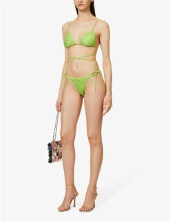 SELF PORTRAIT Hot Fix Sequin-embellished Mid-rise Bikini Bottoms 8 SELF PORTRAIT Hot Fix Sequin-embellished Mid-rise Bikini Bottoms -Ress Clothing Shop R04098652 GREEN ALT01