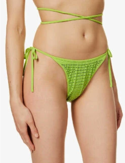 SELF PORTRAIT Hot Fix Sequin-embellished Mid-rise Bikini Bottoms 9 SELF PORTRAIT Hot Fix Sequin-embellished Mid-rise Bikini Bottoms -Ress Clothing Shop R04098652 GREEN ALT02