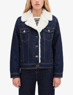 CLAUDIE PIERLOT Vague Faux-shearling Trimmed Denim Jacket -Ress Clothing Shop R04103342 DENIMJEAN ALT02